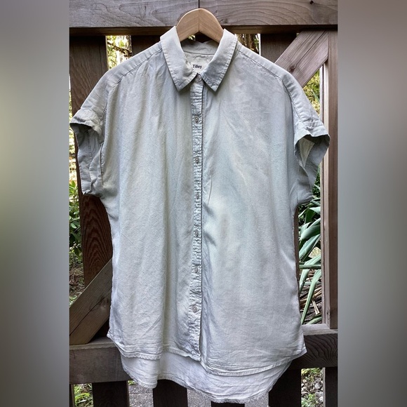 Tilley pale green pin striped, summer, button down shirt. Lg, lyocel - Picture 5 of 9